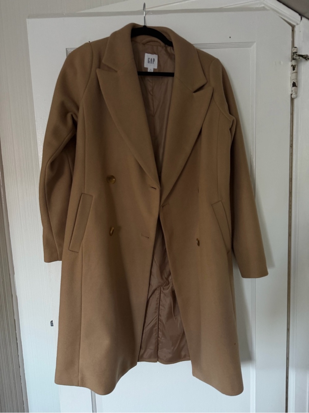 GAP Camel Double-Breasted Wool-Blend Trench Coat